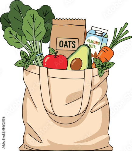 A festive Christmas shopping trip for wholesome, farm-fresh produce, filling a reusable canvas bag with healthy ingredients for holiday meals and gifts