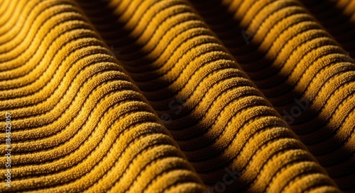 Wallpaper Mural Close-up view reveals a textured surface of a golden-yellow, ribbed material. Soft folds and curving lines create a sense of depth and volume, with dynamic shadows emphasizing the undulating pattern Torontodigital.ca