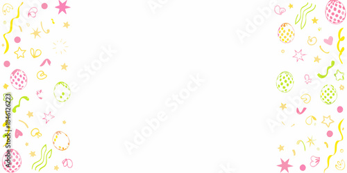 Festive easter background with colorful eggs confetti and decorative elements