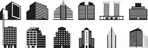 Modern City Building Icons Set. Skyscraper and Urban Architecture Vector Collection