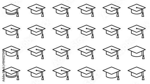 Seamless pattern of black outline graduation caps for education