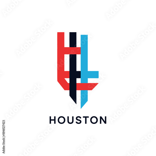 Houston skyline logo with abstract shapes and text "Houston" below