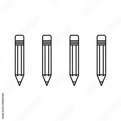 Four black and white outline icons of sharpened wooden pencils