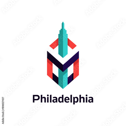 Modern geometric skyscraper logo in an isometric style representing an urban city brand identity