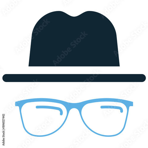 Hat and glasses icon vector for fashion, hipster style, and mystery concepts. Ideal for symbolizing detectives, anonymity, or modern gentleman branding.