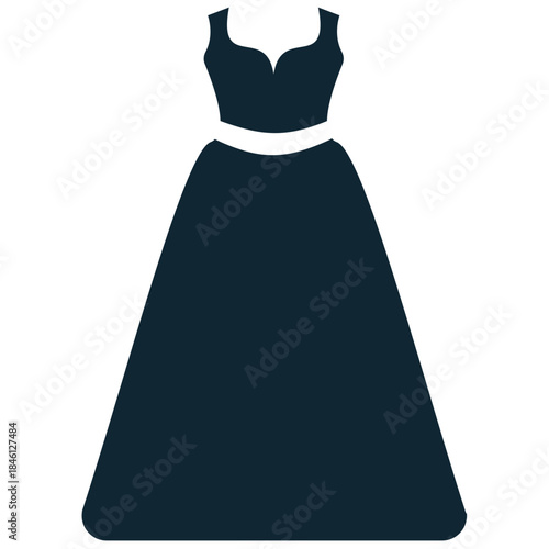 Description Women beautiful dress icon vector illustration. Female fashion clothing symbol. Elegant evening gown or casual summer wear design element.