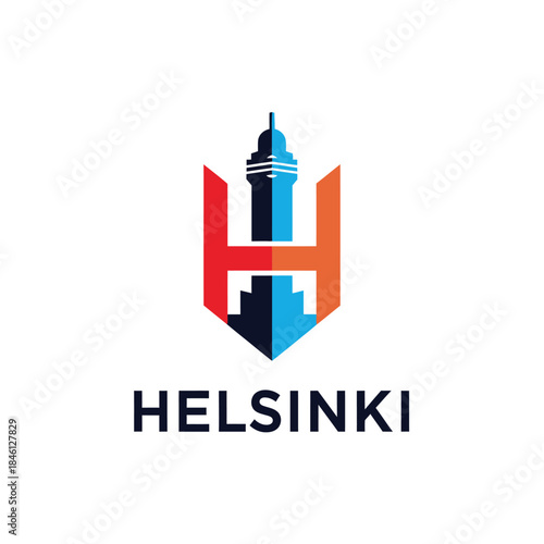 Modern geometric H letter logo design incorporating iconic city skyline architecture, representing urban identity and travel destination