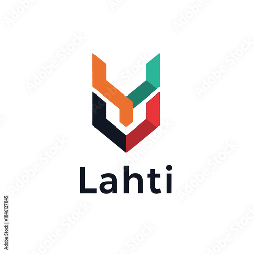 Abstract colorful geometric letter V shield logo for modern corporate brand identity design