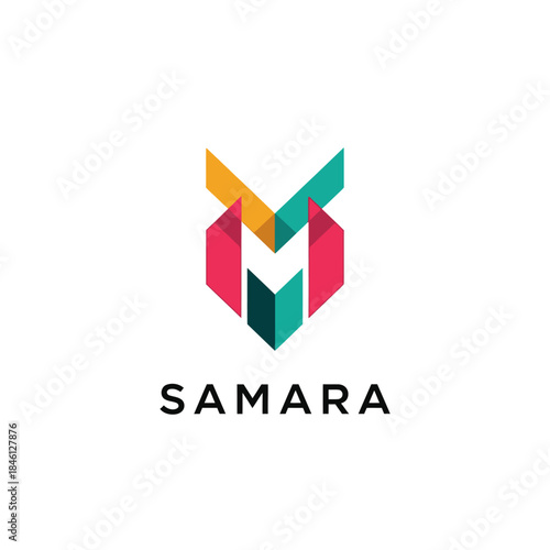Modern abstract geometric 'M' logo with the brand name SAMARA, ideal for business