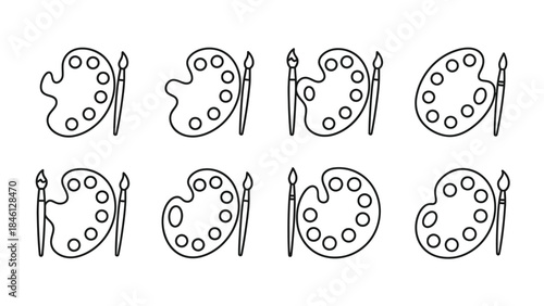 Seamless pattern of black and white paint palette and brush icons