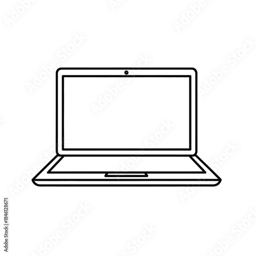 Black and white line art icon of a modern portable computer