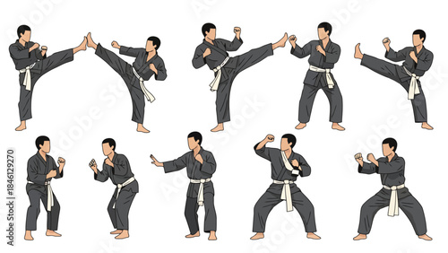 Dynamic martial arts training session with diverse techniques and movements