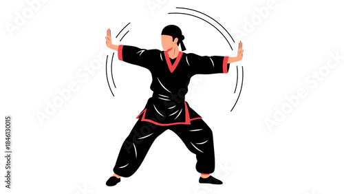 Dynamic Martial Arts Practitioner Performing a Defensive Stance