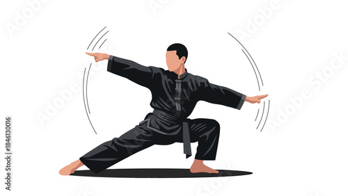 Young Man Practicing Martial Arts in Traditional Uniform for Fitness and Self Defense
