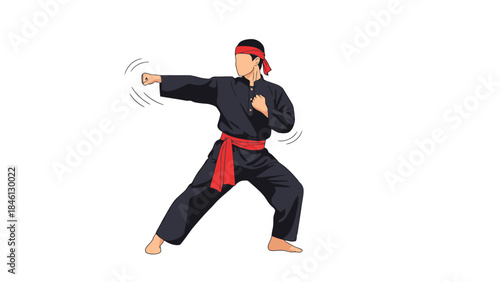 Martial Artist Performing a Dynamic Karate Kick in Traditional Uniform