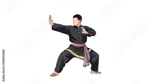 Martial arts practitioner demonstrating powerful stance in traditional uniform