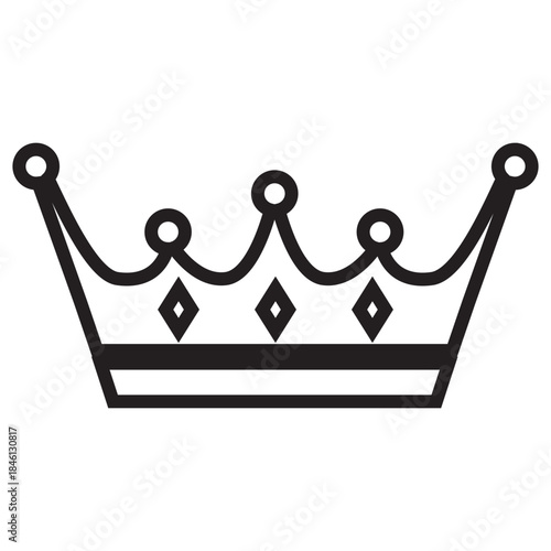 Highly stylized crown icon worn by monarchs as a symbol of their power, authority, dignity, and legitimacy. Adorned with jewels, pearls, and enamel, related to royalty, achievement, superior quality