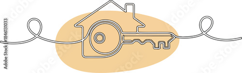 House key minimalist line art icon. real estate home ownership, property investment solution.