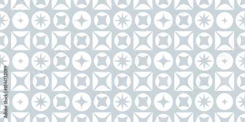 Pale blue geometric pattern featuring circles diamonds and star like shapes