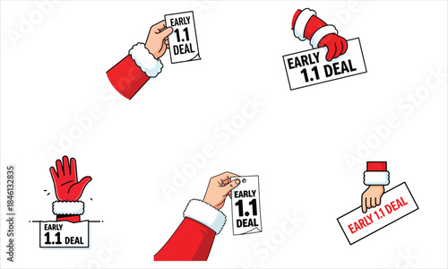 Santa Claus holding signs announcing early 1