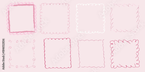 A collection of hand drawn pastel pink decorative frames and borders