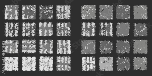 A grid of twenty four distressed grayscale rectangular texture samples displayed