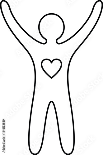 Happy human outline with heart symbolizing love, health, care, and emotional well being