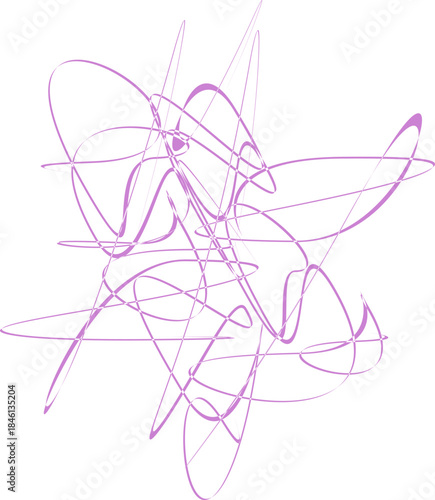 Abstract random brush strokes. Abstract pink swirl line art. Vector, transparent background EPS version.