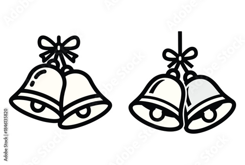 Christmas Ornaments Vector - Two Bells with Bow Icon