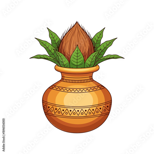 Kalash or purna kumbha with mango leaves and coconut for hindu puja