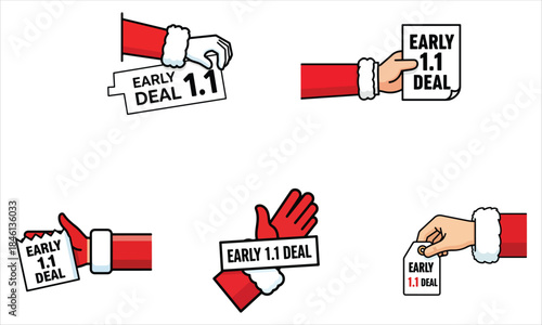 Christmas Early Bird Deals with Santa Claus Hand Holding Price Tags