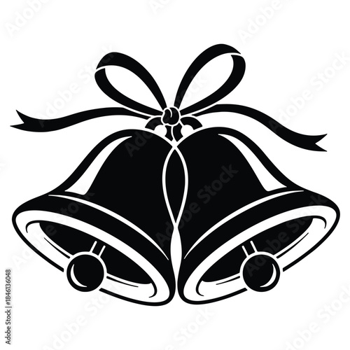 Christmas Ornaments Vector Illustration of Two Bells with Ribbon