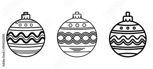 Christmas Ornaments Vector - Hand Drawn Baubles with Festive Patterns