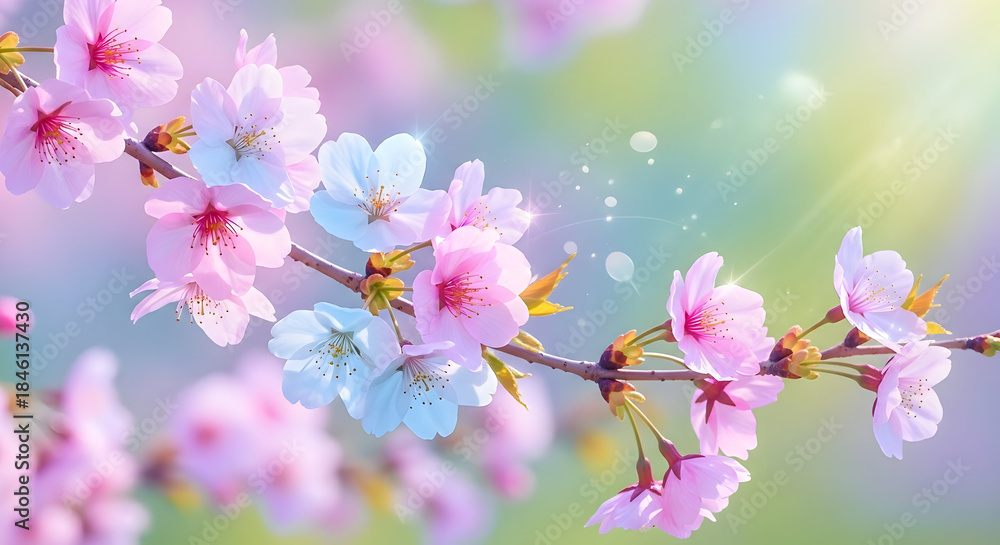 Naklejka premium Delicate Cherry Blossoms in Springtime - A Pastel Dream.