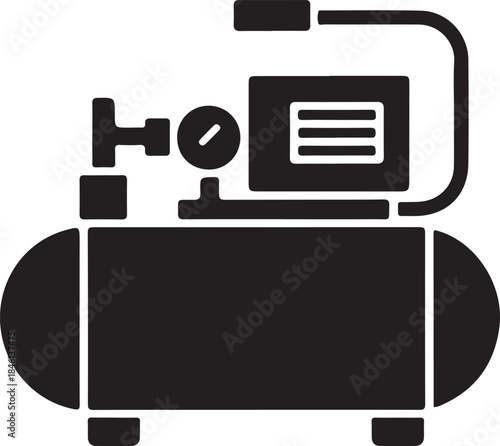 Air compressor vector icon showing an industrial machine with a tank and gauge for pneumatic tools