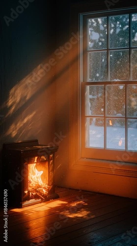 Wallpaper Mural Cozy Christmas interior with window, firelight and winter evening glow, warm holiday atmosphere, festive home mood and seasonal comfort Torontodigital.ca