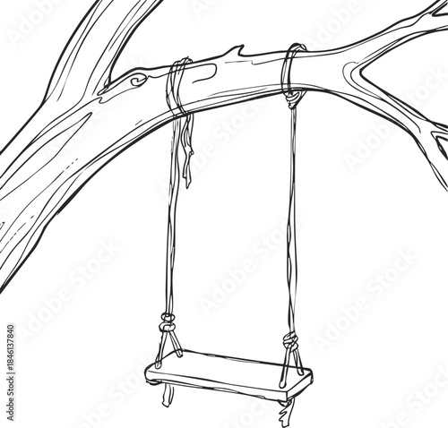 Tree branch swing hanging with rope