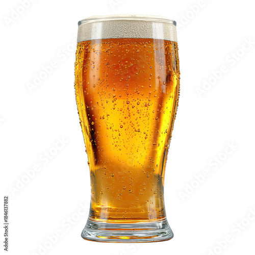 Refreshing golden beer in a clear glass.