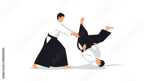 Martial arts practitioners practicing high impact techniques in a dojo training session