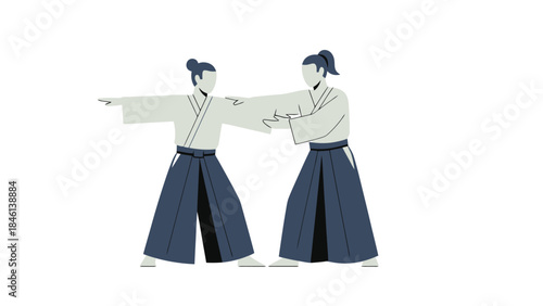 Martial arts practitioners practicing in a dojo illustrating discipline and training