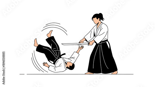 Martial Arts Practice Demonstration of Skill with a Traditional Belt Technique