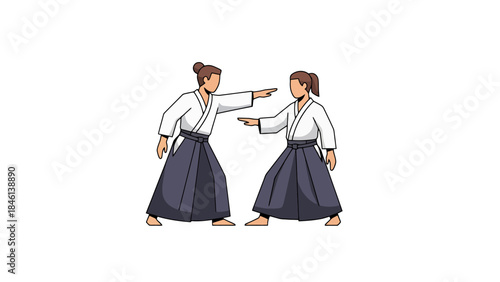 Traditional Japanese Martial Arts Demonstration Featuring Two Practitioners in Formal Attire