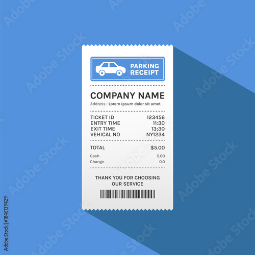 Parking Cost Ticket and Receipt Templates Vector with Barcode for Smart Parking Systems