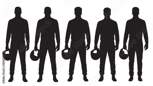 Silhouettes of Men Holding Kettlebells in Various Poses Isolated on White