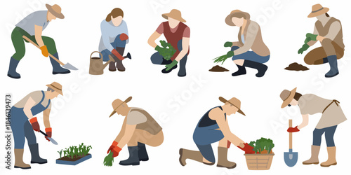 People gardening and working outdoors a collection of vector silhouettes