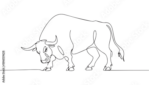 One continuous line illustration of an anger bull , isolated on white background.