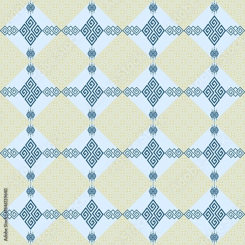 Elegant Blue and Gold Geometric Thai Pattern Background