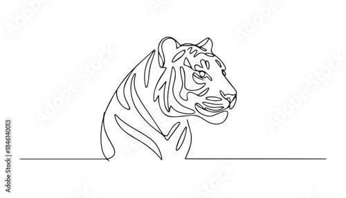 One continuous line illustration of an tiger, isolated on white background.