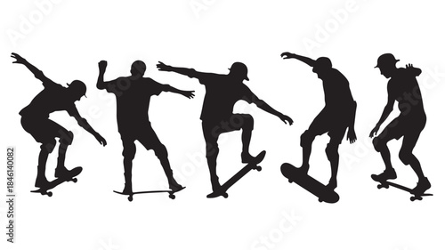 Skateboarder Performing Tricks Isolated on White Background