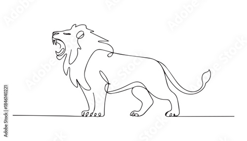 One continuous line illustration of an lion , isolated on white background.